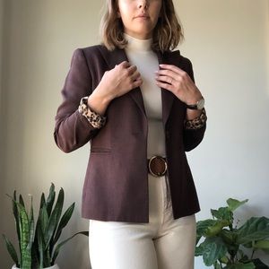 Vintage Burgundy Blazer with Leopard Print Lining